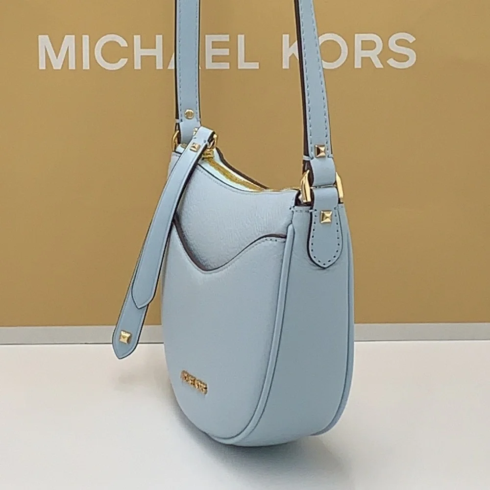 MICHAEL KORS Dover Small Half Moon Leather Crossbody Bag Vista Blue color